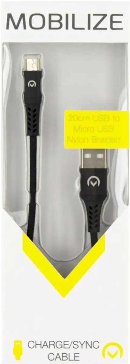 Mobilize Nylon USB 2.4A Micro USB Kabel 20cm - Zwart