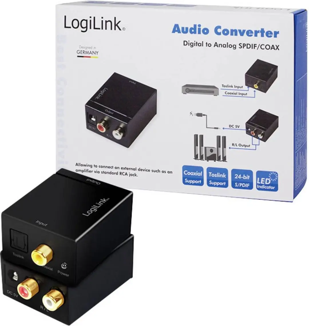 Logilink CA0100 Toslink/Cinch Audio Adapter - Zwart