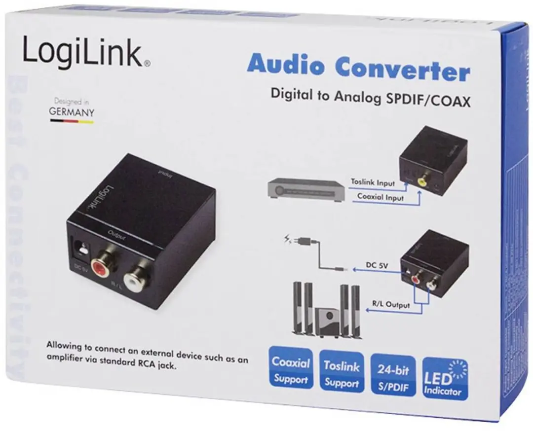 Logilink CA0100 Toslink/Cinch Audio Adapter - Zwart