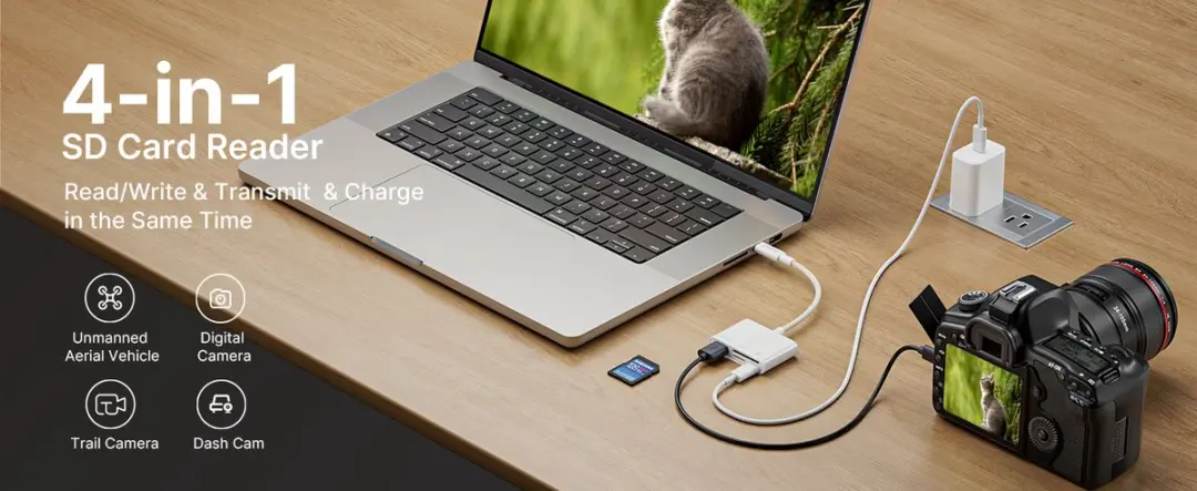 NÖRDIC CRD-058 USB C naar USB A Kaartlezer - SD/MicroSD - Wit