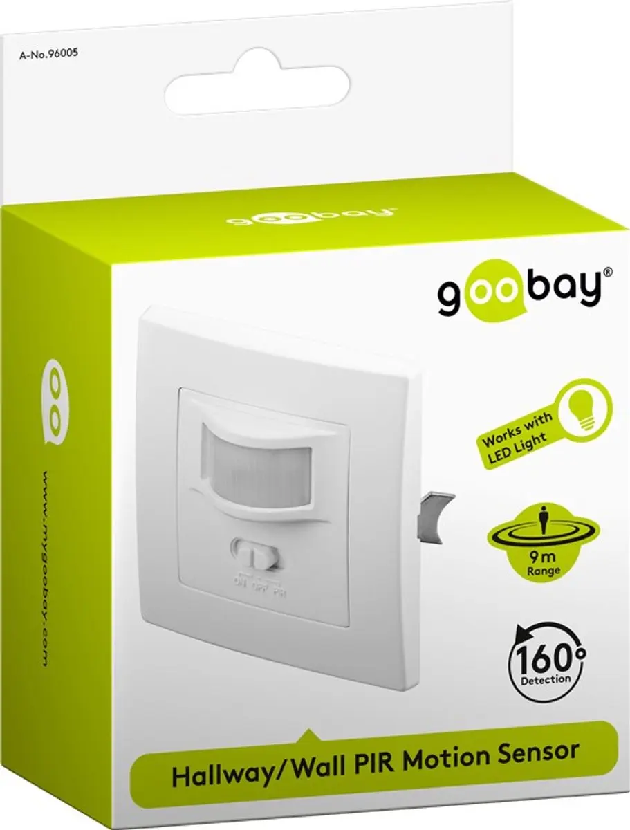 Goobay PIR Bewegingsensor 9m - Wandcontactdoos Wit