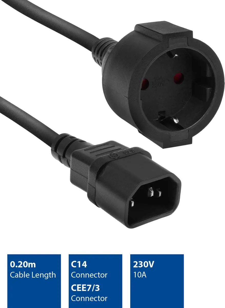 ACT AK5250 Netsnoer C14 IEC 60320 - 0,2m - Zwart