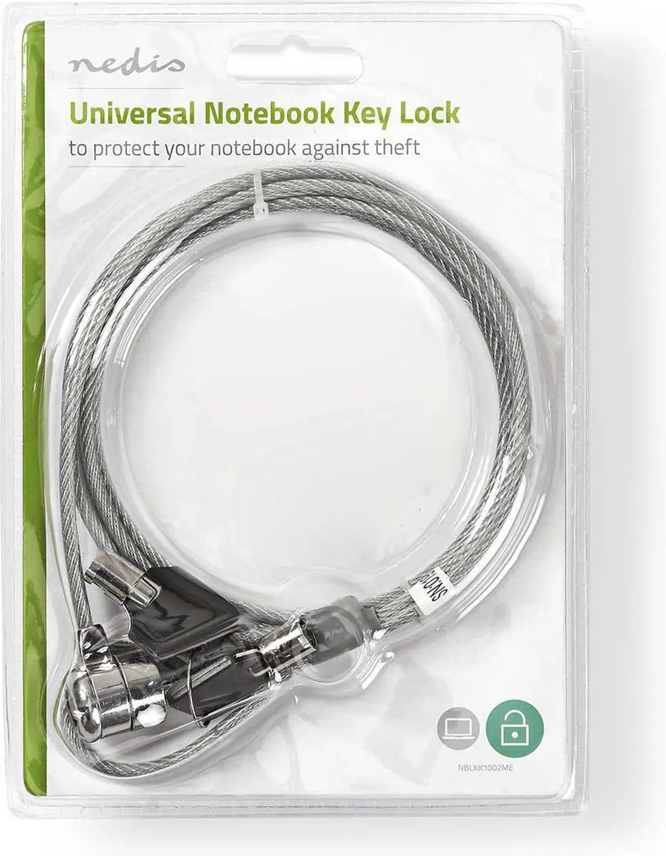 Nedis NBLKK1002ME Notebookslot - Sleutelvergrendeling 1.80m - Zilver