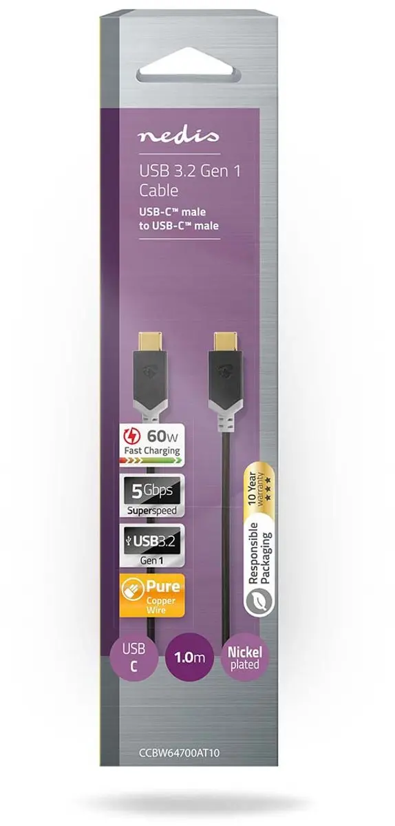 Nedis USB-C Kabel 60W 1m - Antraciet