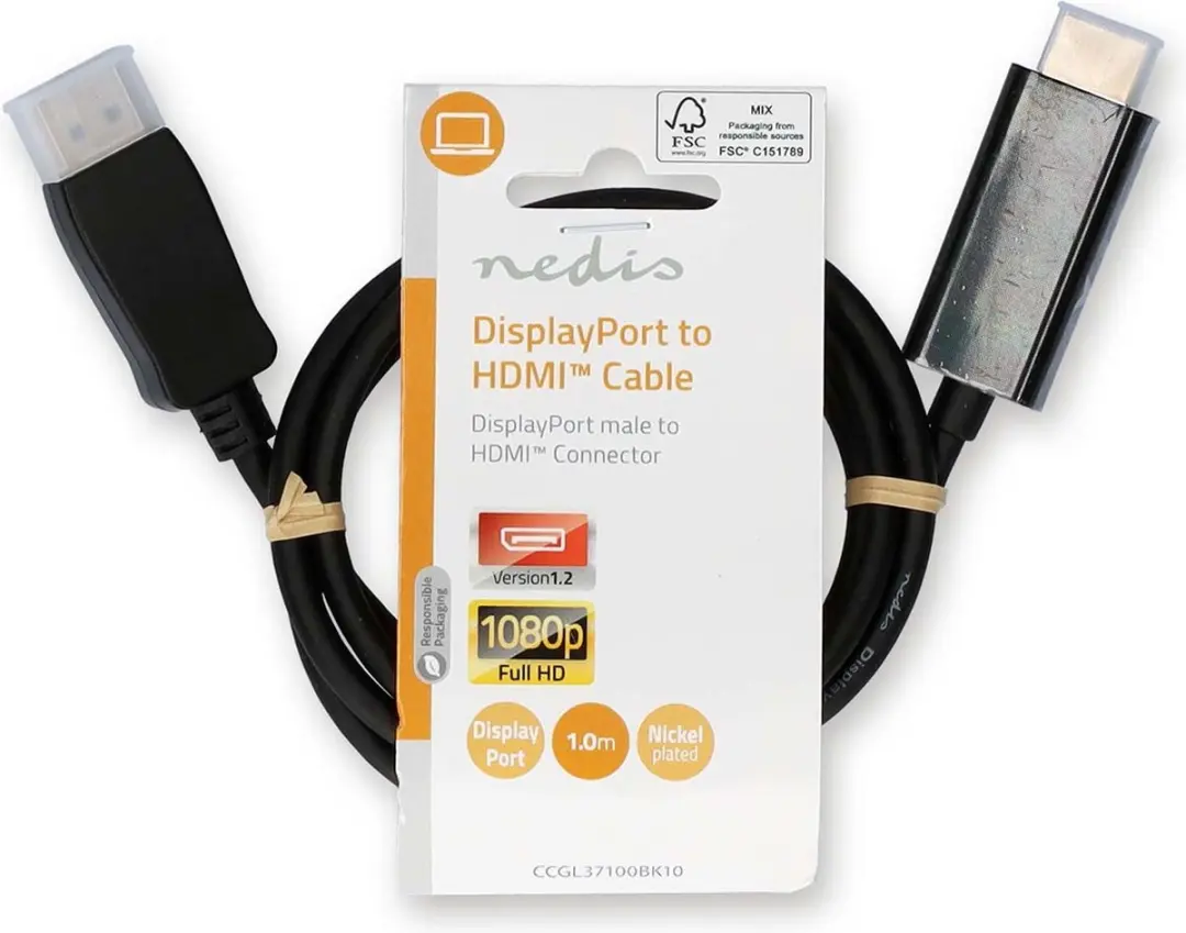 Nedis DisplayPort-HDMI Kabel CCGL37100BK10 - 1m - Zwart