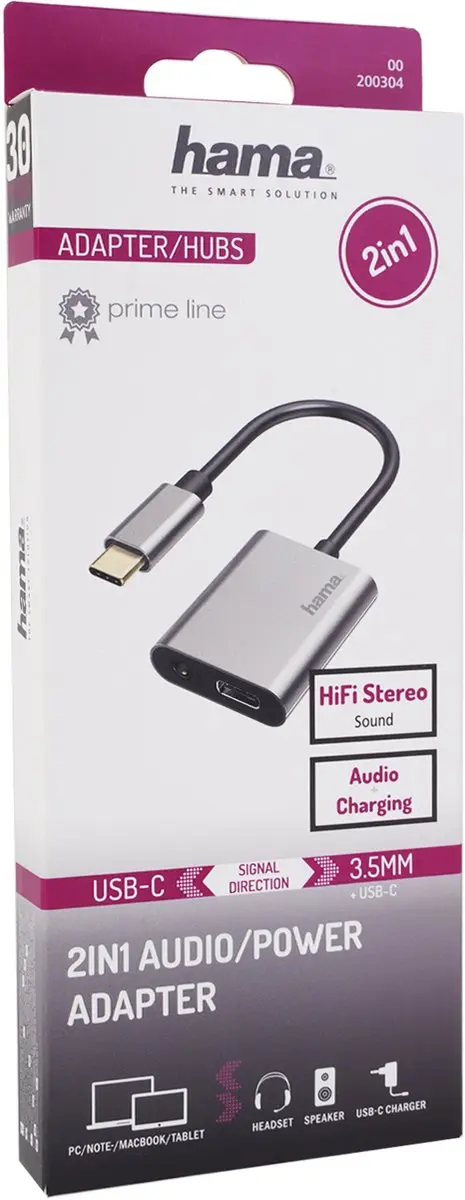 Hama 200304 Audio-adapter USB-C 3,5mm - Grijs