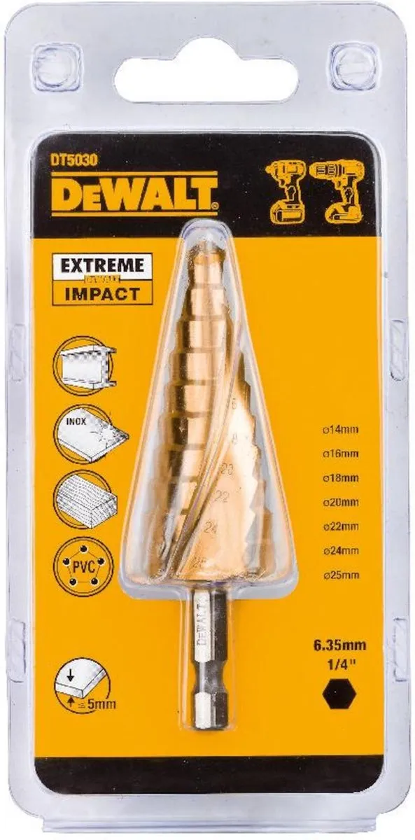 DeWalt DT5030-QZ Trappenboor 14-25mm - Goud