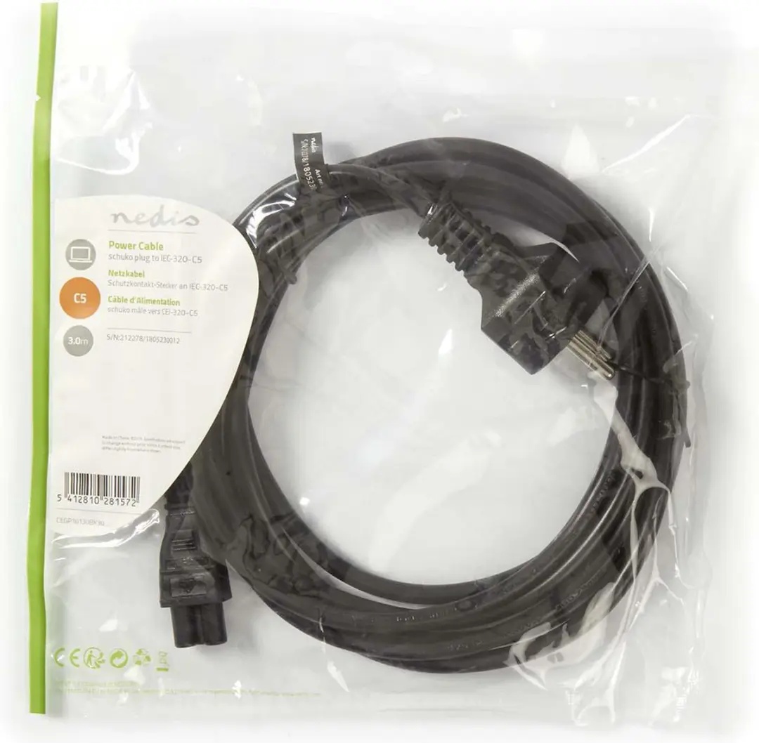 Nedis Stroomkabel Type F IEC-320-C5 3.0m - Zwart