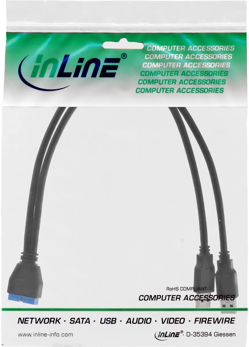 InLine Pin Header Adapter USB3.0 - 2x USB-A (m) - Zwart