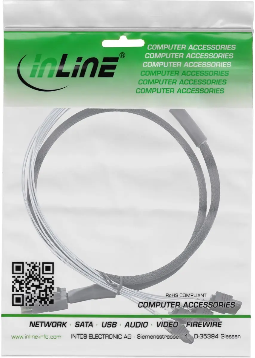 InLine SAS Kabel Mini-SAS SFF-8087 naar 4x SATA 0,5m - Rood