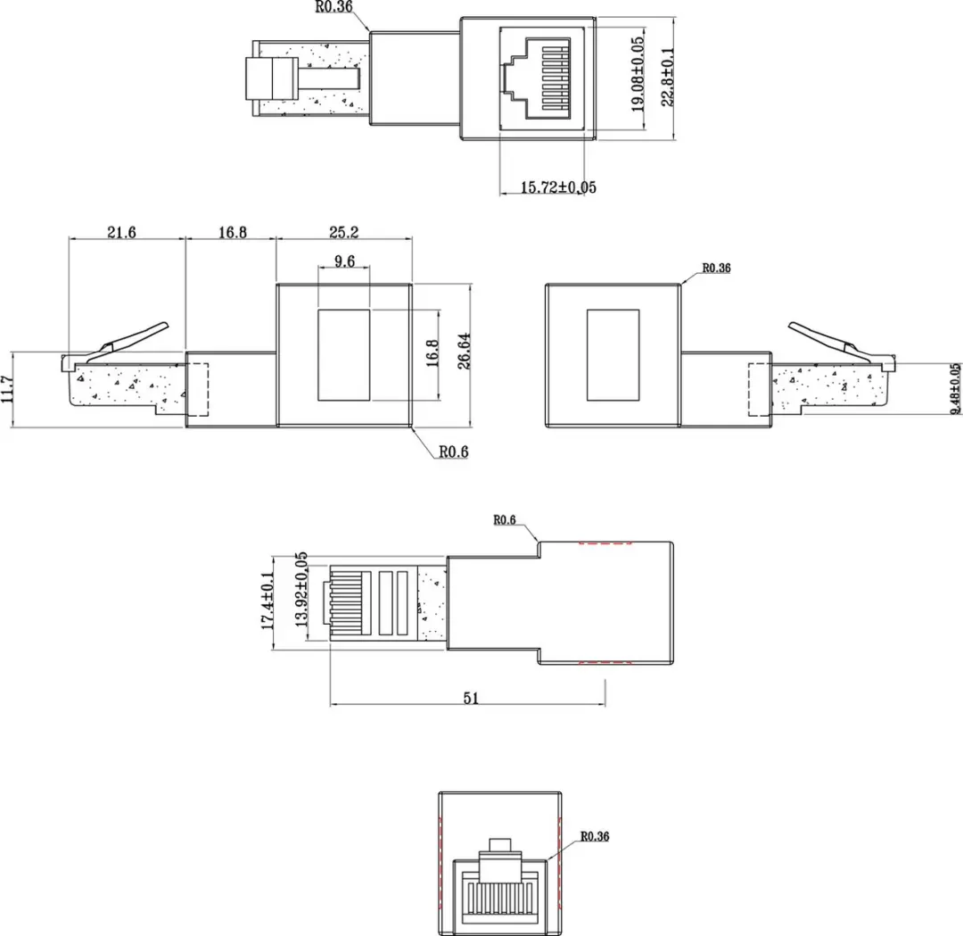 InLine STP CAT6a RJ45 Haakse Adapter - Zwart