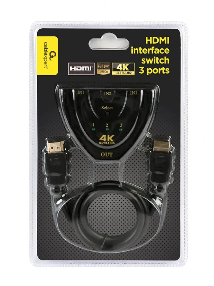 Gembird HDMI Switch 3 Poorten 4K Ultra HD - Zwart