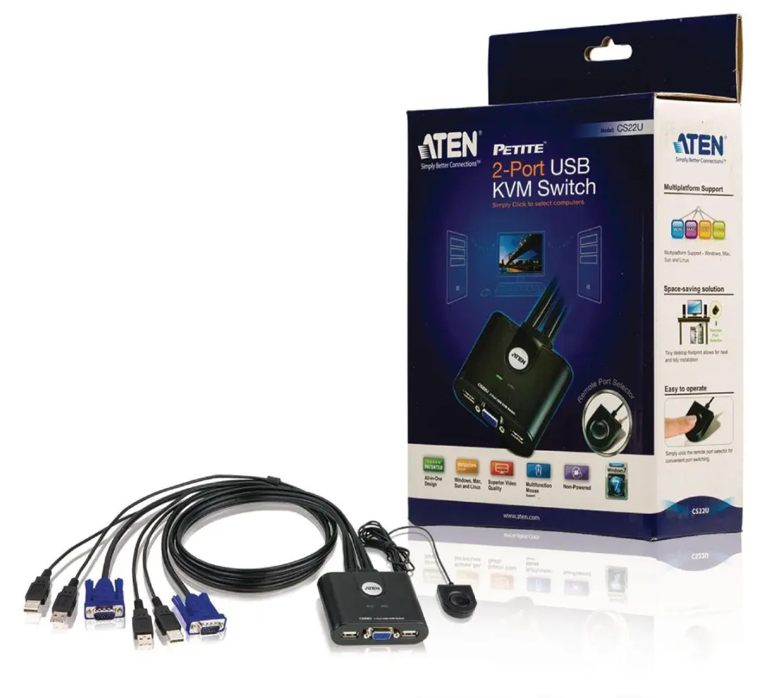 Aten CS22D DVI-D KVM Switch 2 naar 1 - Zwart