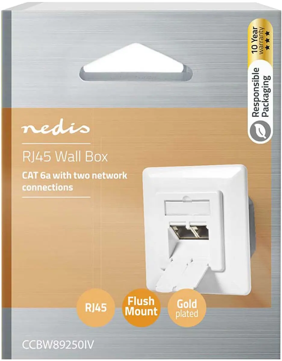Nedis CCBW89250IV Netwerk Wanddoos 2x CAT6a - Inbouw - Goud