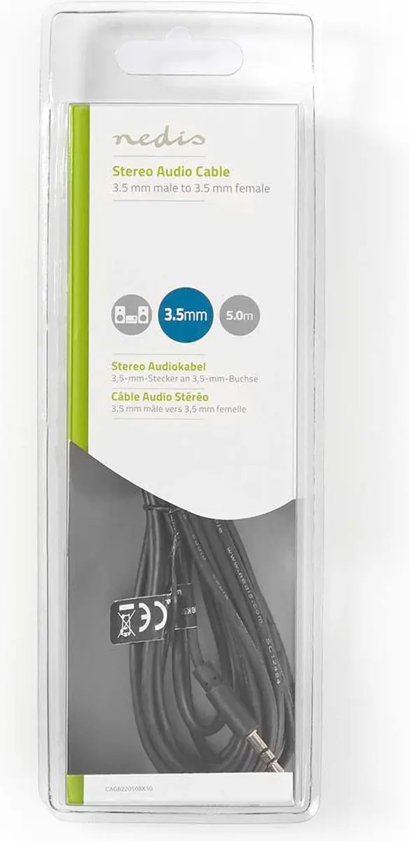 Nedis Stereo-Audiokabel 3,5mm M/F - 5m - Zwart