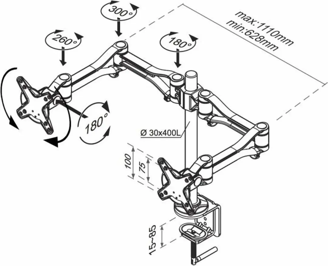 Neomounts FPMA-D1030D Monitorarm 2 schermen - 10-24" - 0-7 kg/scherm - Zilver - afbeelding 6 van 6