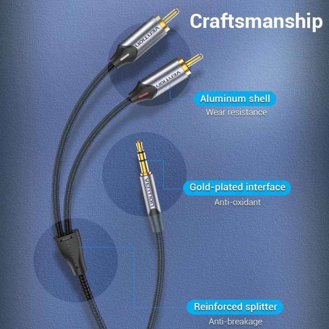 Vention Audiokabel 2xRCA naar 3,5mm - 1,5m - Grijs