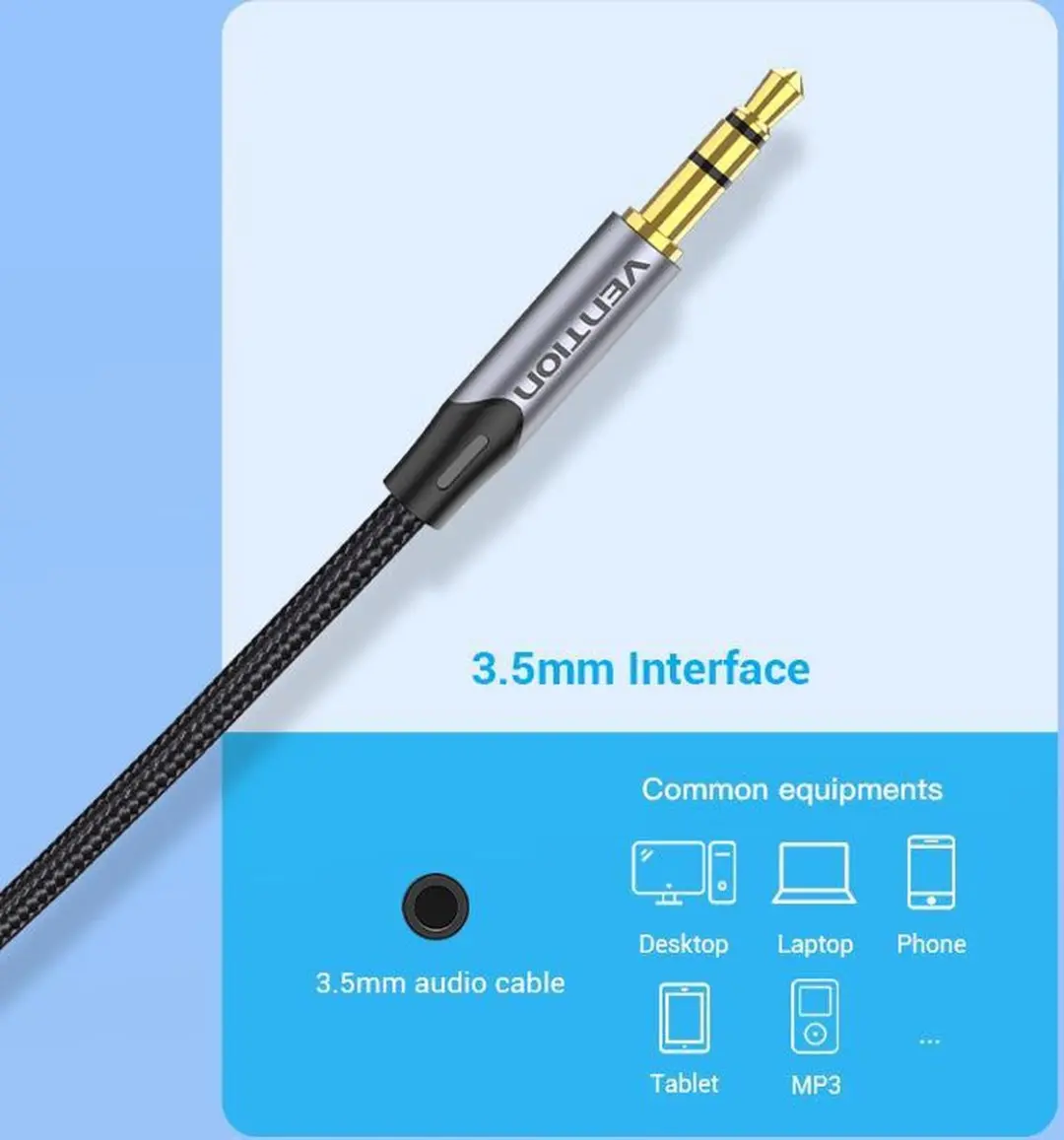 Vention Audiokabel 2xRCA naar 3,5mm - 1,5m - Grijs
