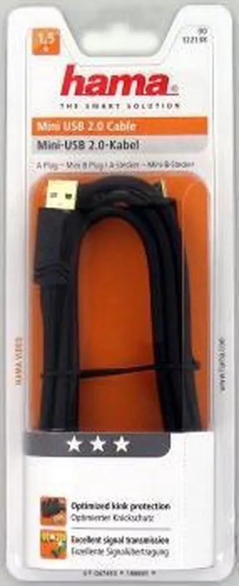 Hama USB Kabel A-Mini B 1.5m - 3Ster - Zwart