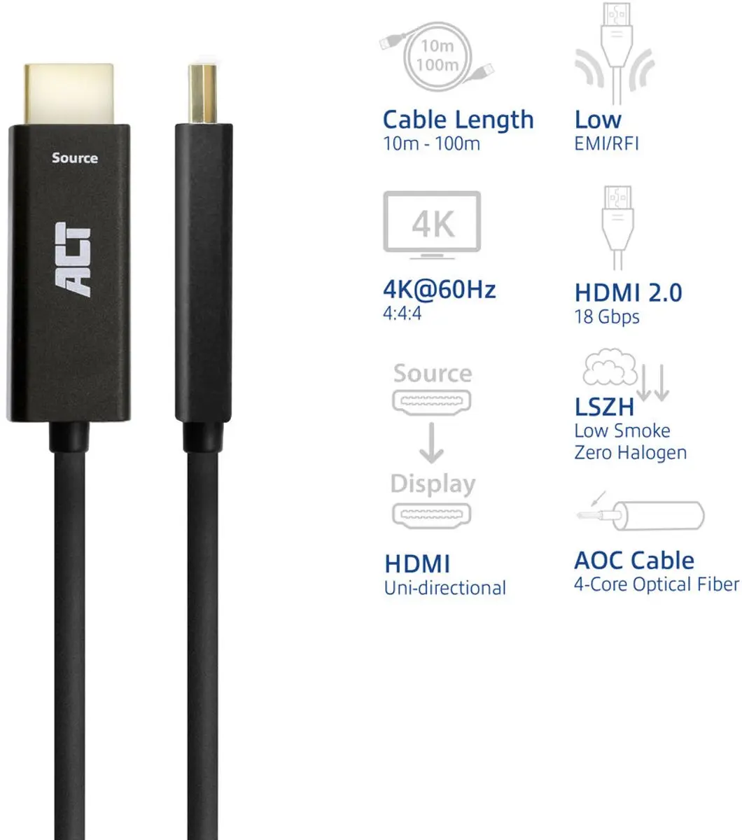 ACT 40m HDMI Active Optical Kabel AK3893 - Zwart