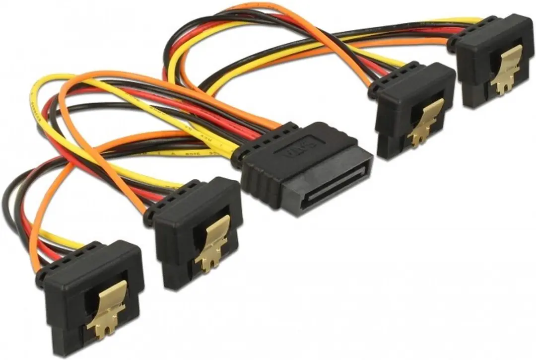 Delock SATA 15-pins Powerkabel met vergrendeling - 4x 15cm - Geel/Zwart/Oranje/Rood