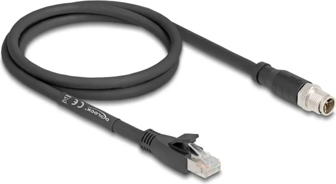 Delock M12 8-pins X-gecodeerd Netwerkkabel CAT5e 1m - Zwart