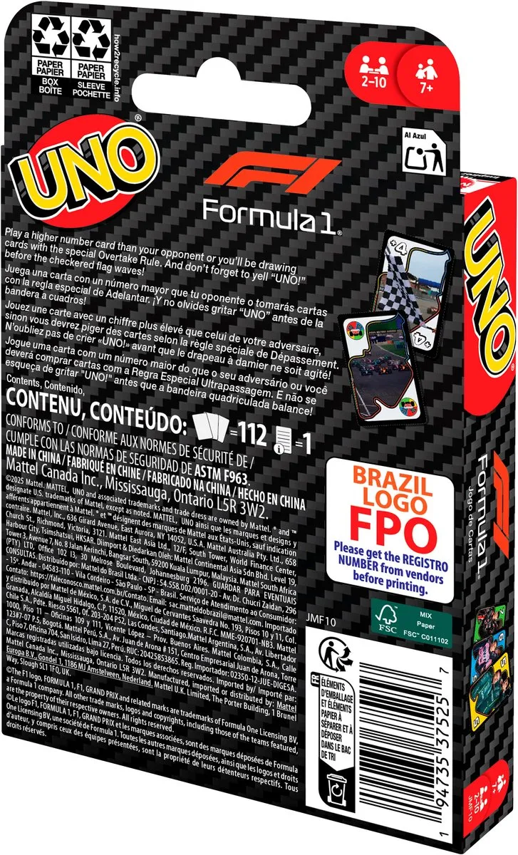 Mattel Games UNO F1 Kaartspel - 10 Spelers