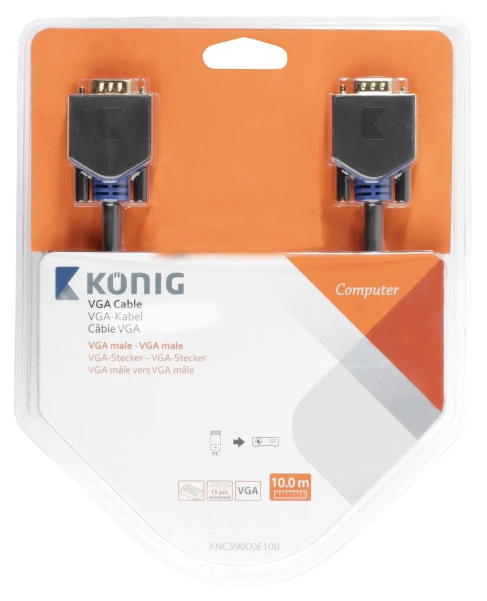 Konig VGA Kabel KNC59000E100 - 10m - Zwart