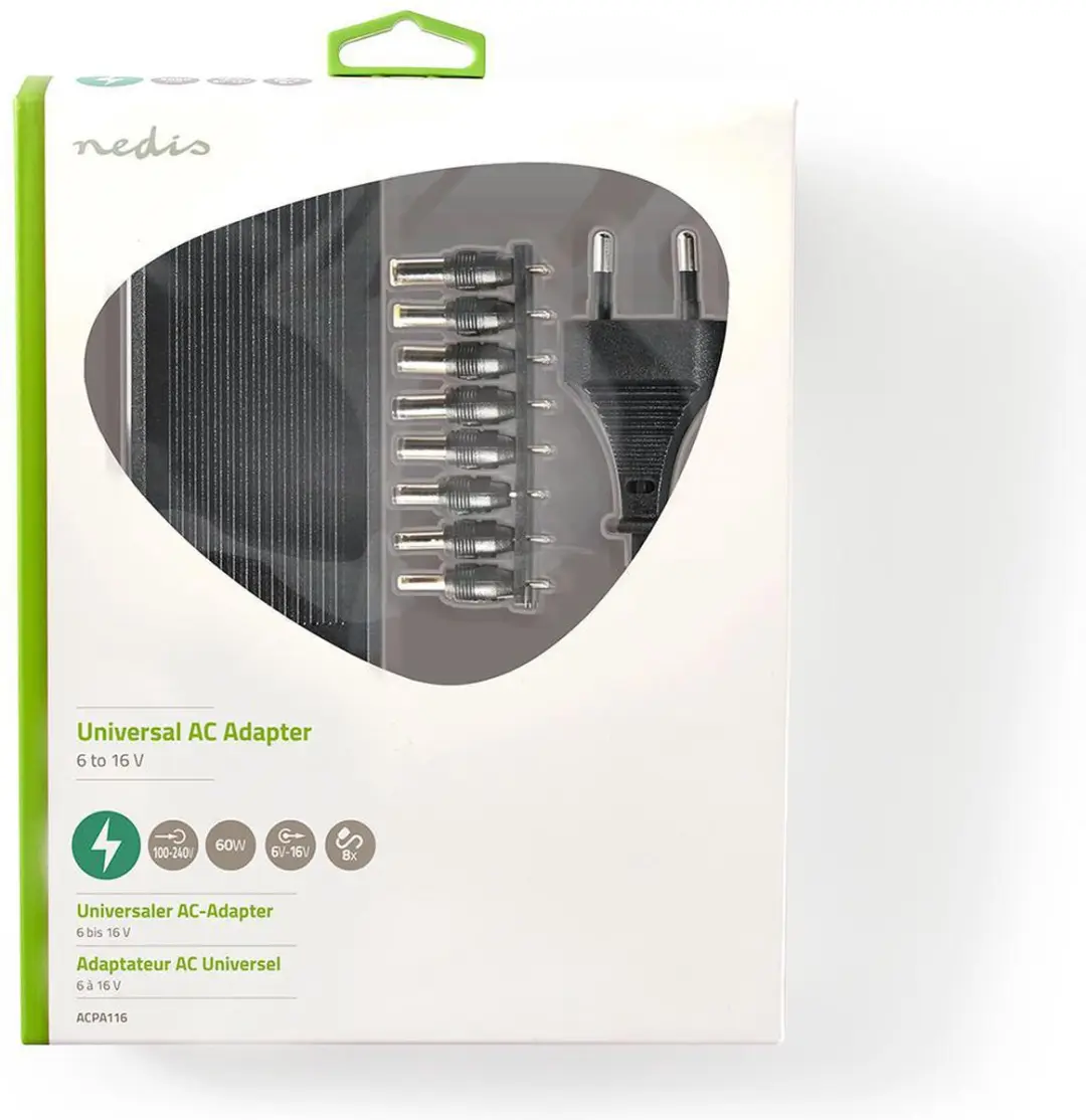 Nedis ACPA116 Universele Adapter 60W - 8 Pluggen - Zwart