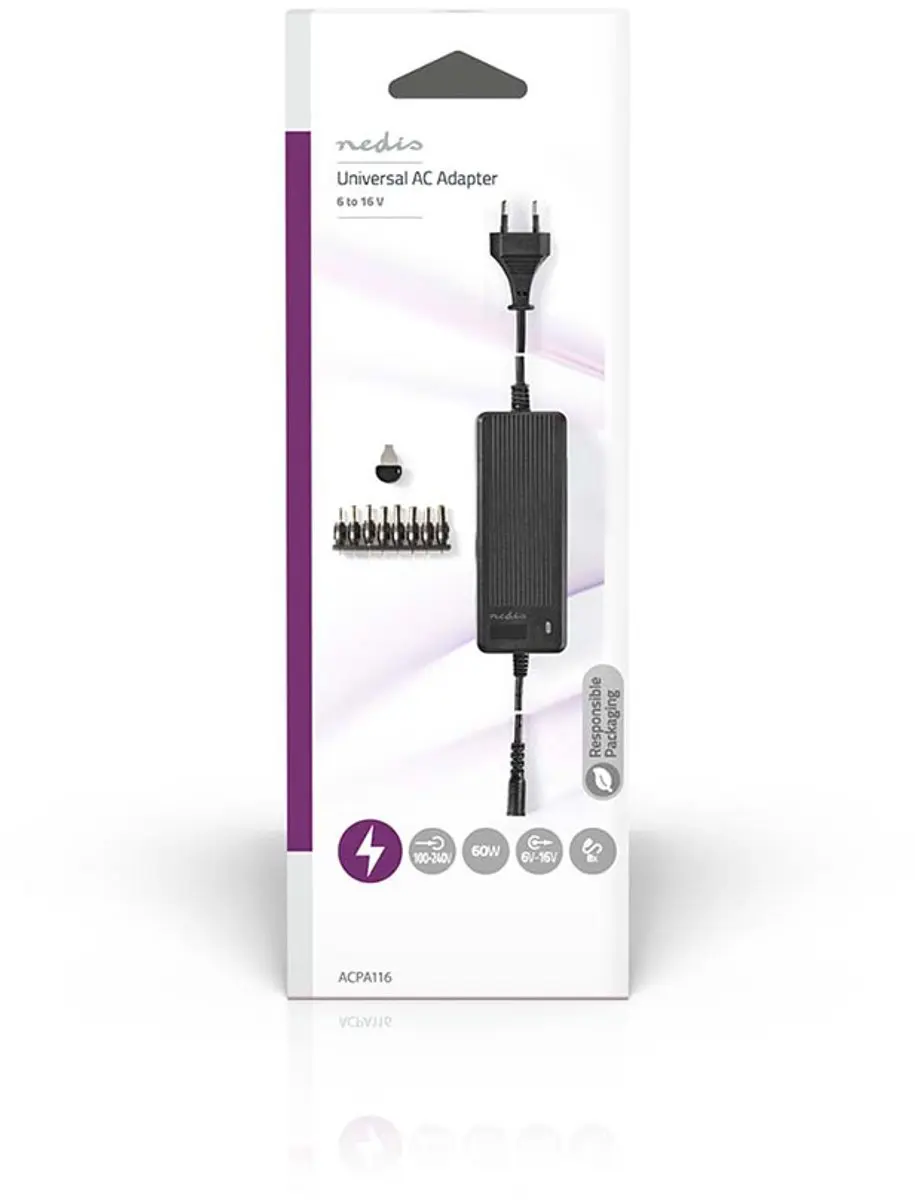Nedis ACPA116 Universele Adapter 60W - 8 Pluggen - Zwart - afbeelding 6 van 6