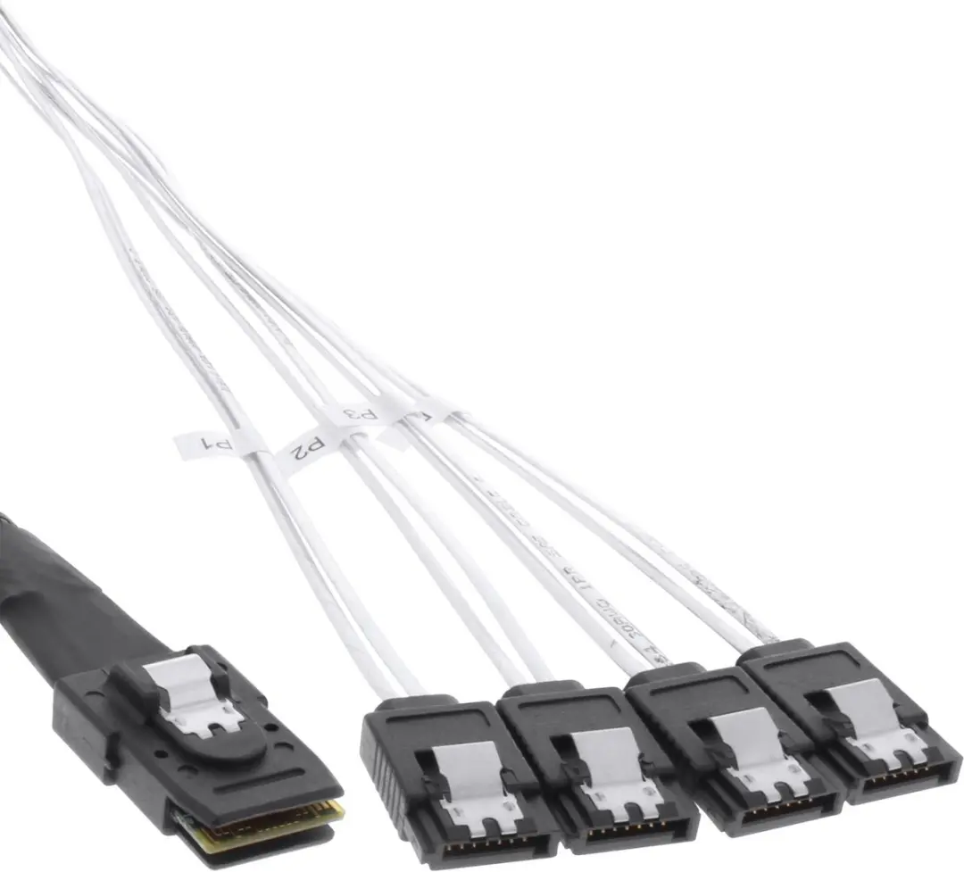 InLine SAS Kabel Mini-SAS SFF-8087 naar 4x SATA 1m - Rood - afbeelding 4 van 4
