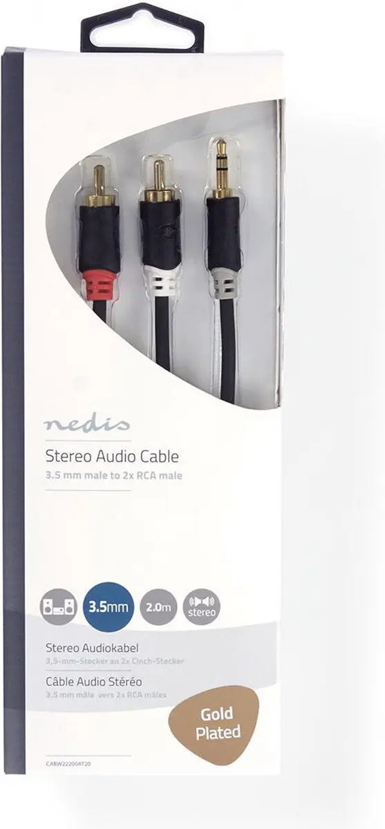 Nedis Stereo-Audiokabel 3,5mm Male naar 2x RCA Male - 2m - Verguld - Antraciet
