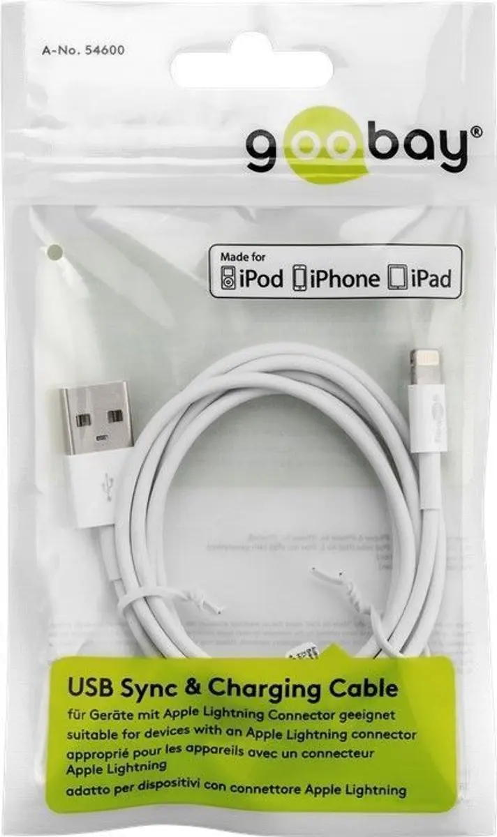 Goobay 8-pins Lightning naar USB-A Kabel 2m - 10 Stuks - Wit