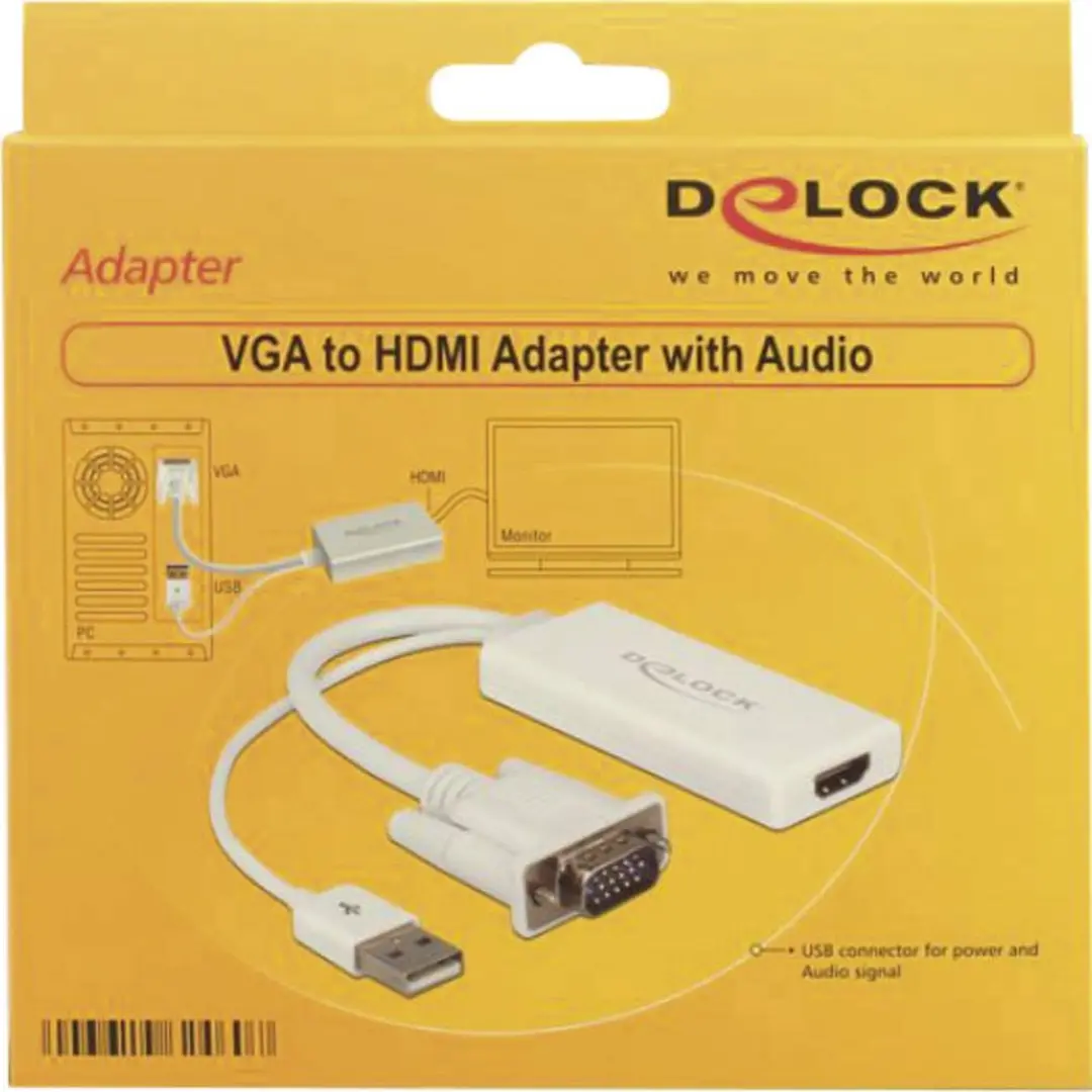 Delock VGA + USB naar HDMI Adapter - 0,25m - Wit