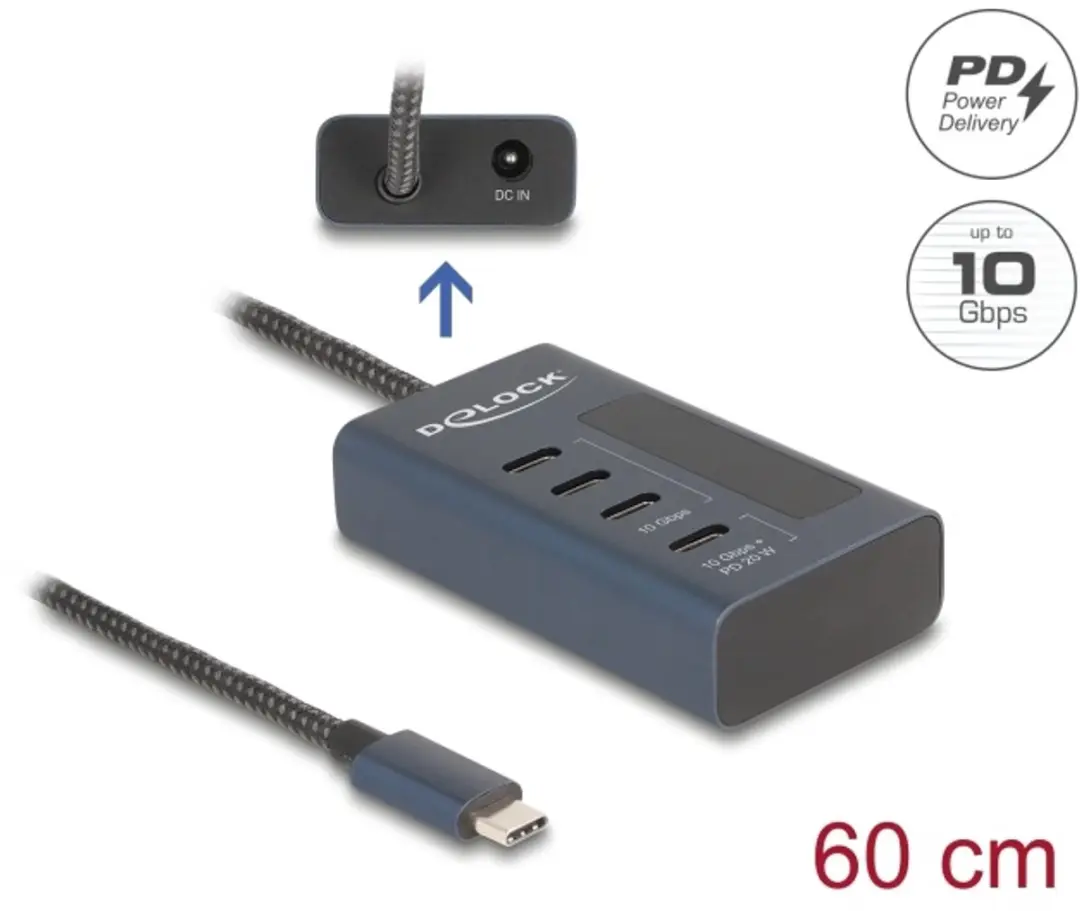 Delock USB 10Gbps Hub 4x USB-C - 3x Data + 1x Data & PD 20W - Blauw