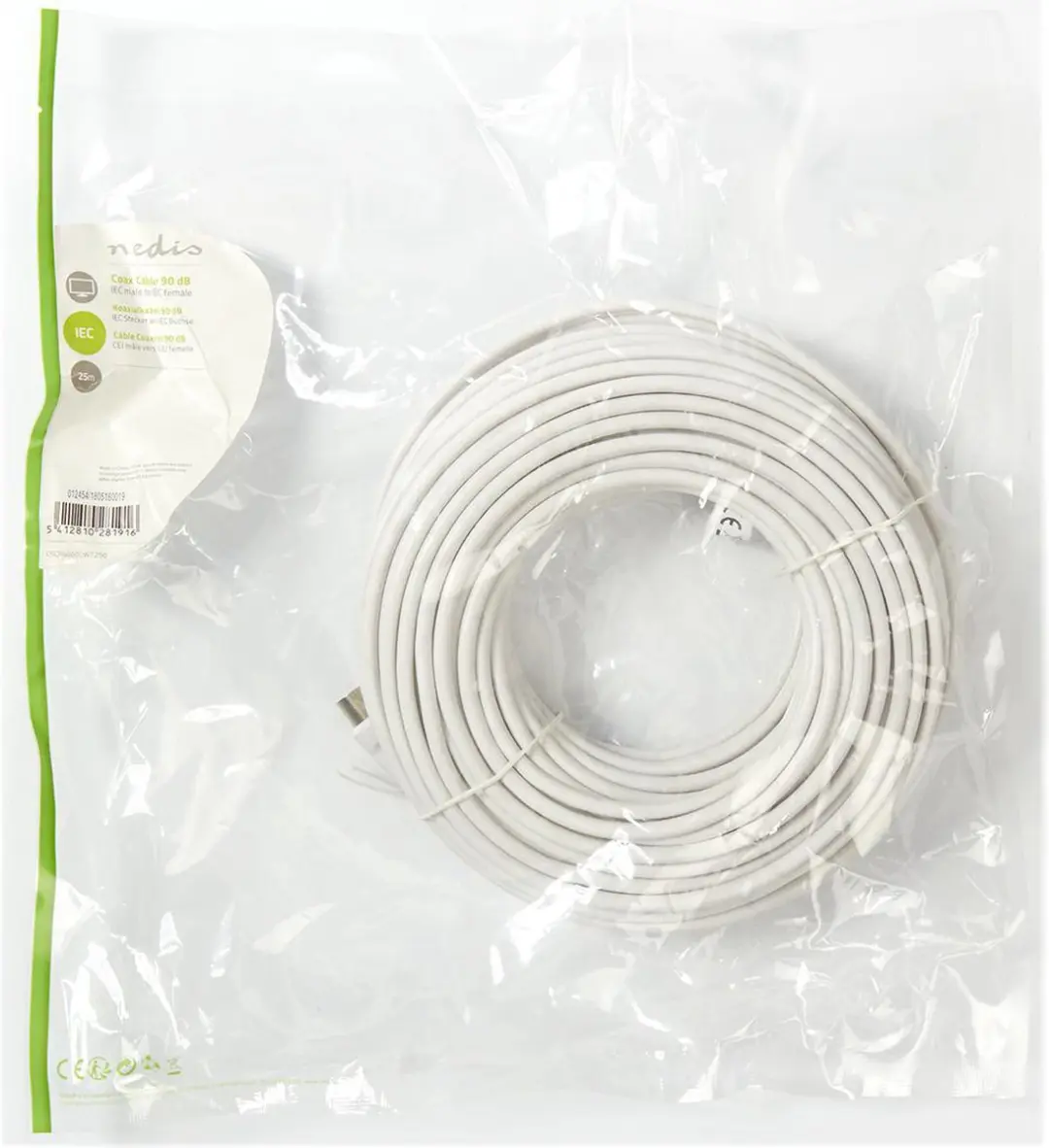 Nedis Coaxkabel IEC Male-Female 25m - 75 Ohm - Wit