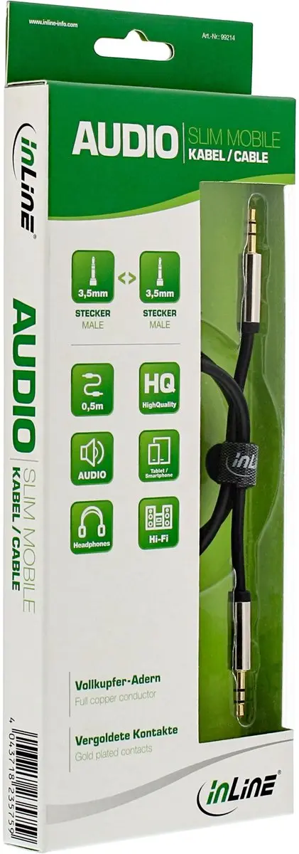 InLine 3,5mm Jack Stereo Audio Kabel 0,5m - Zwart
