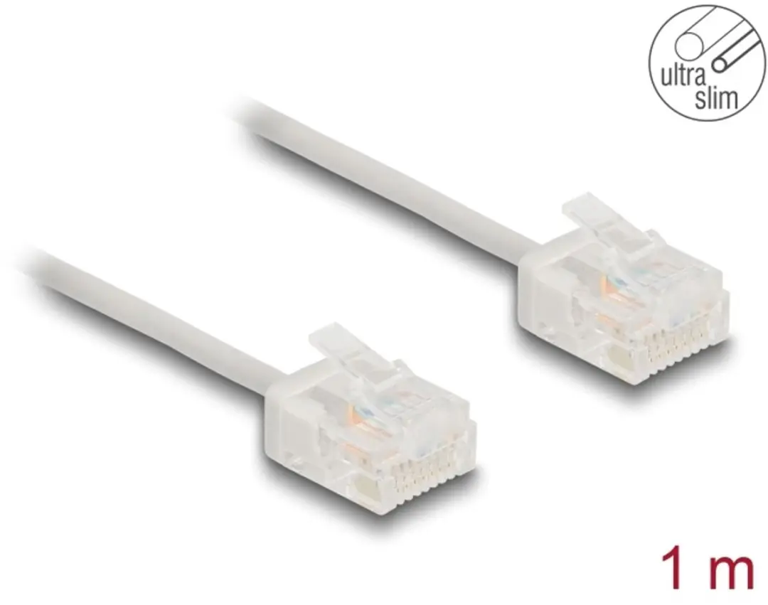Delock RJ45 Network Cable Cat.6 UTP Ultra Slim 1 m grey with short plugs