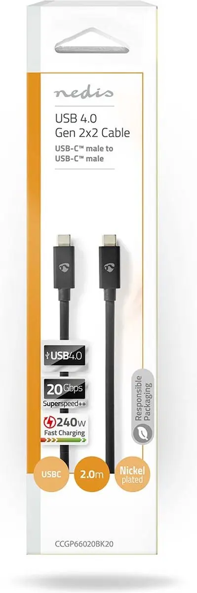 Nedis USB 4.0 Gen 2x2 USB-C Kabel 240W 2m - Zwart