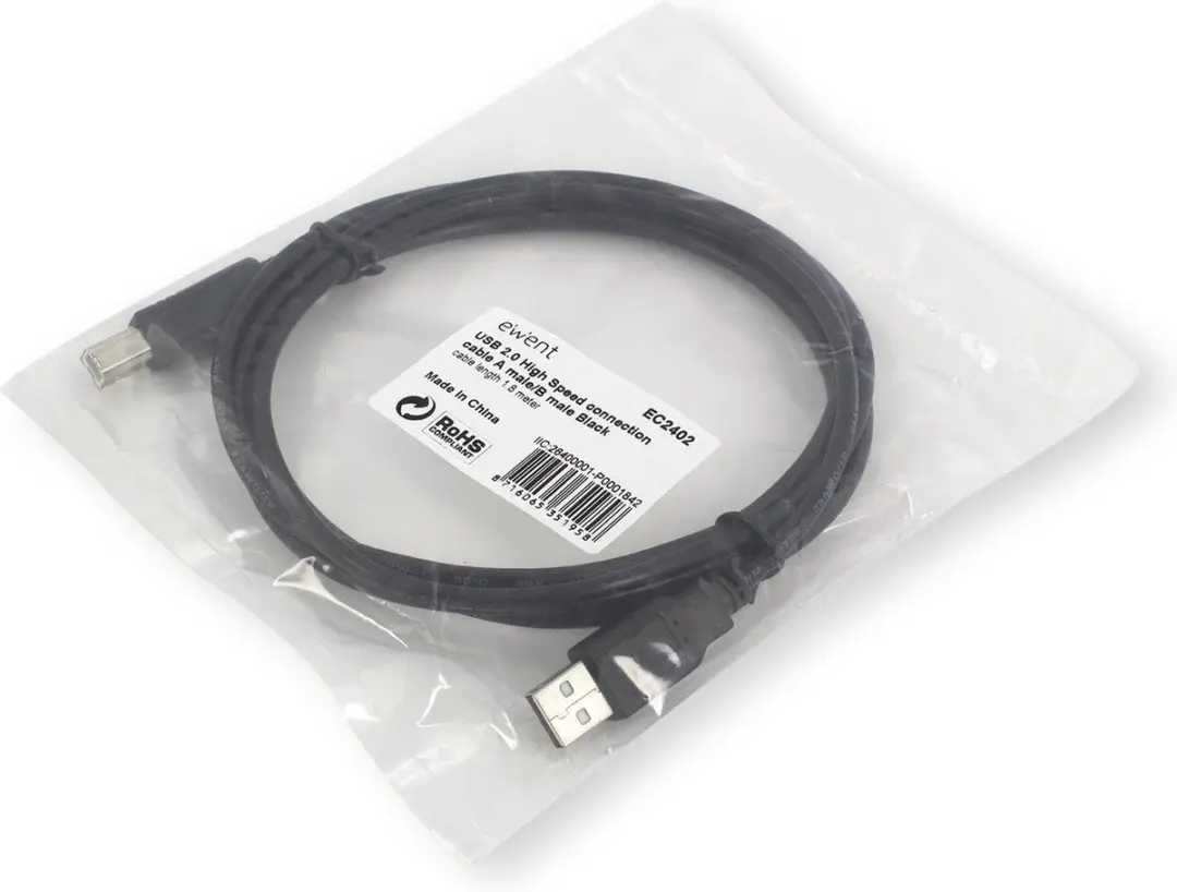 Ewent EC2402 USB2.0 Kabel A-Male/B-Male 1.8m - Zwart