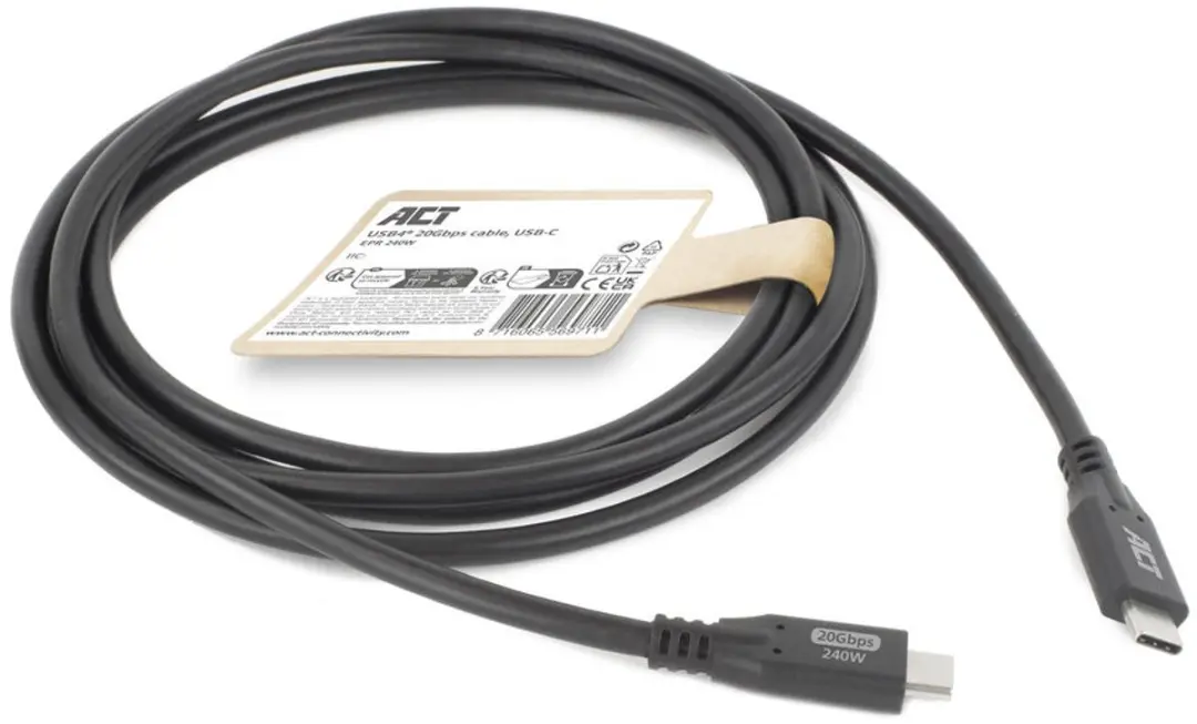 ACT USB4 AC7422 USB-C Kabel 2m - 20Gbps 240W - Zwart - afbeelding 6 van 6