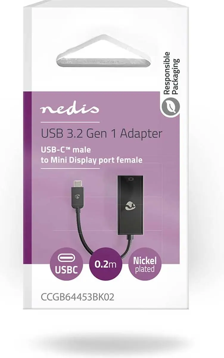 Nedis USB-C Adapter CCGB64453BK02 - Mini DisplayPort - 8K@60Hz - 0,2m