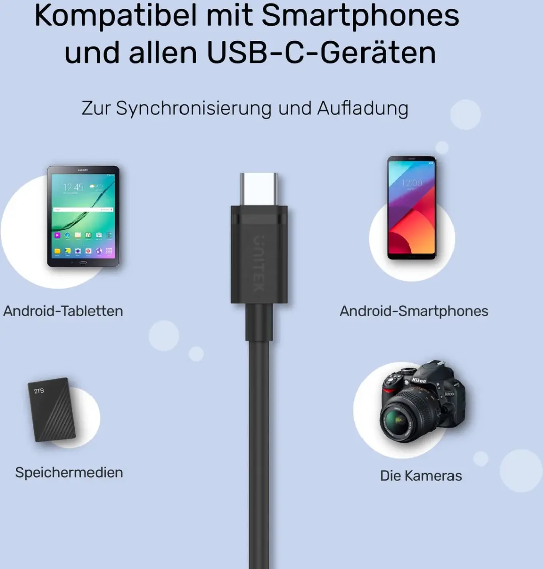 Unitek USB-C Kabel C14103BK-2M - 2m - Snel opladen