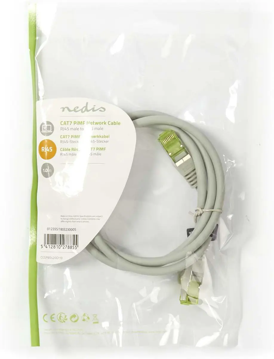 Nedis CAT7 Netwerkkabel CCGP85420GY10 - 1m - Grijs
