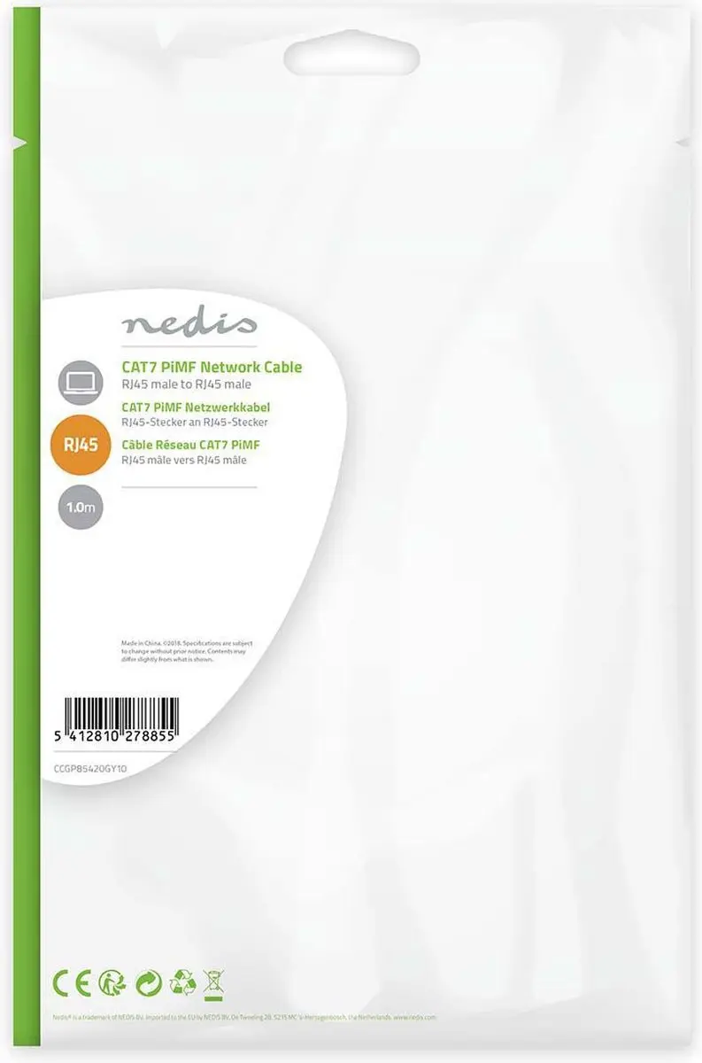 Nedis CAT7 Netwerkkabel CCGP85420GY10 - 1m - Grijs