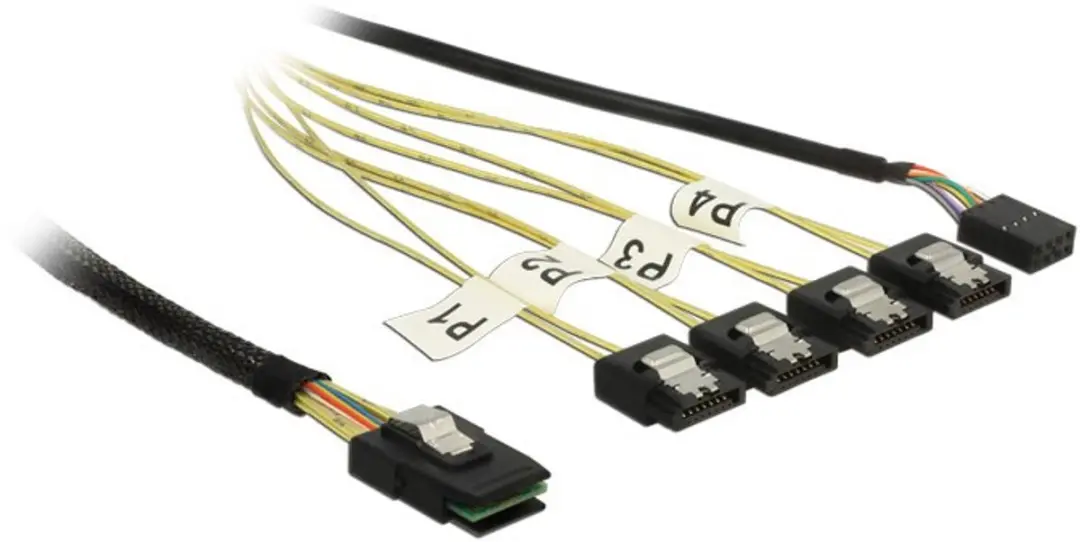 Delock Mini SAS naar 4x SATA Reverse 0.5m - Zwart