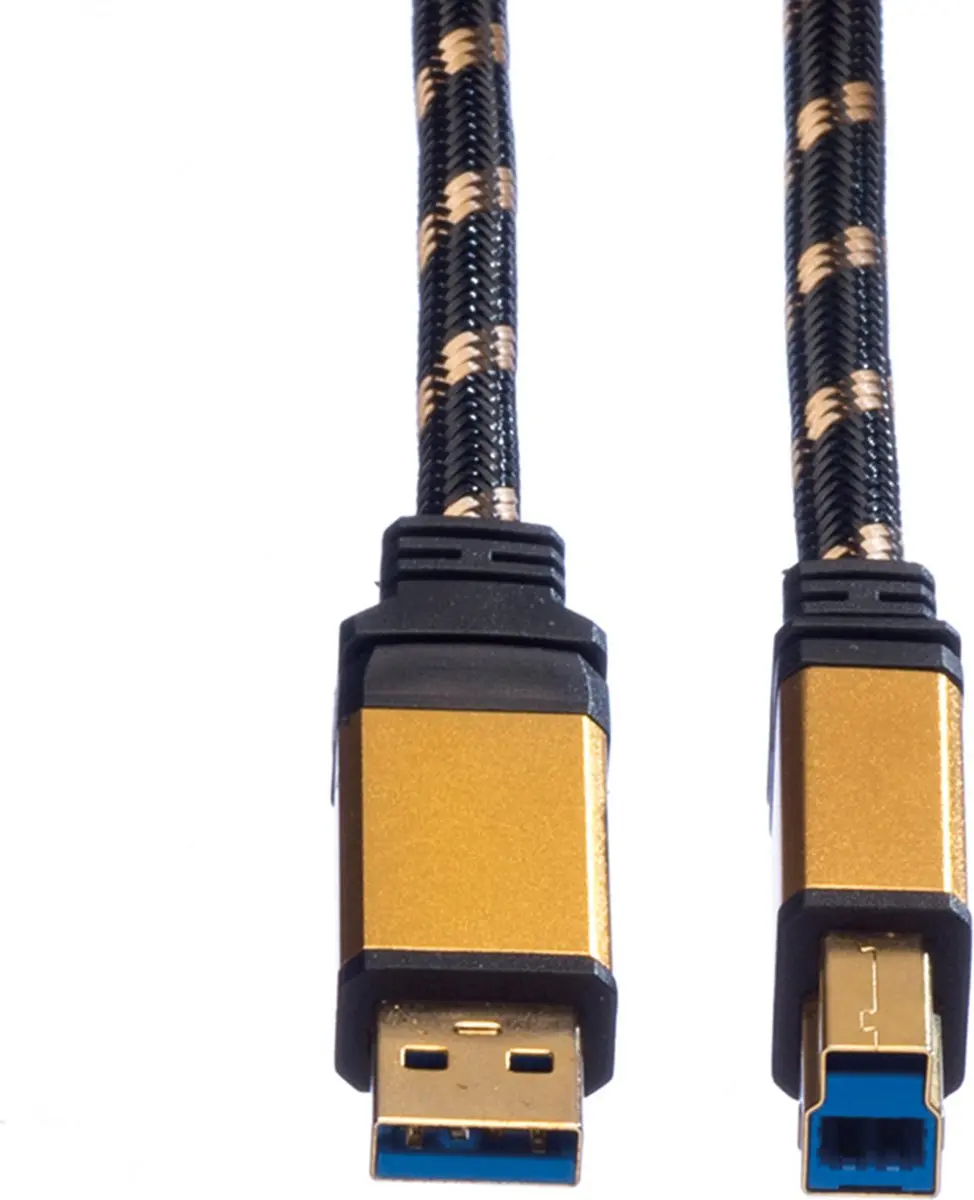 Roline Gold USB 3.2 Gen 1 Kabel A-B 3m - Zwart/Goud