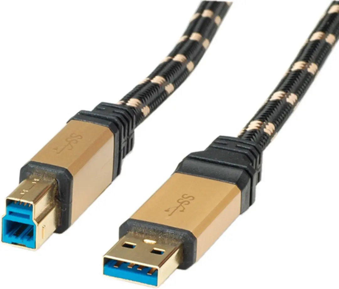 Roline Gold USB 3.2 Gen 1 Kabel A-B 3m - Zwart/Goud