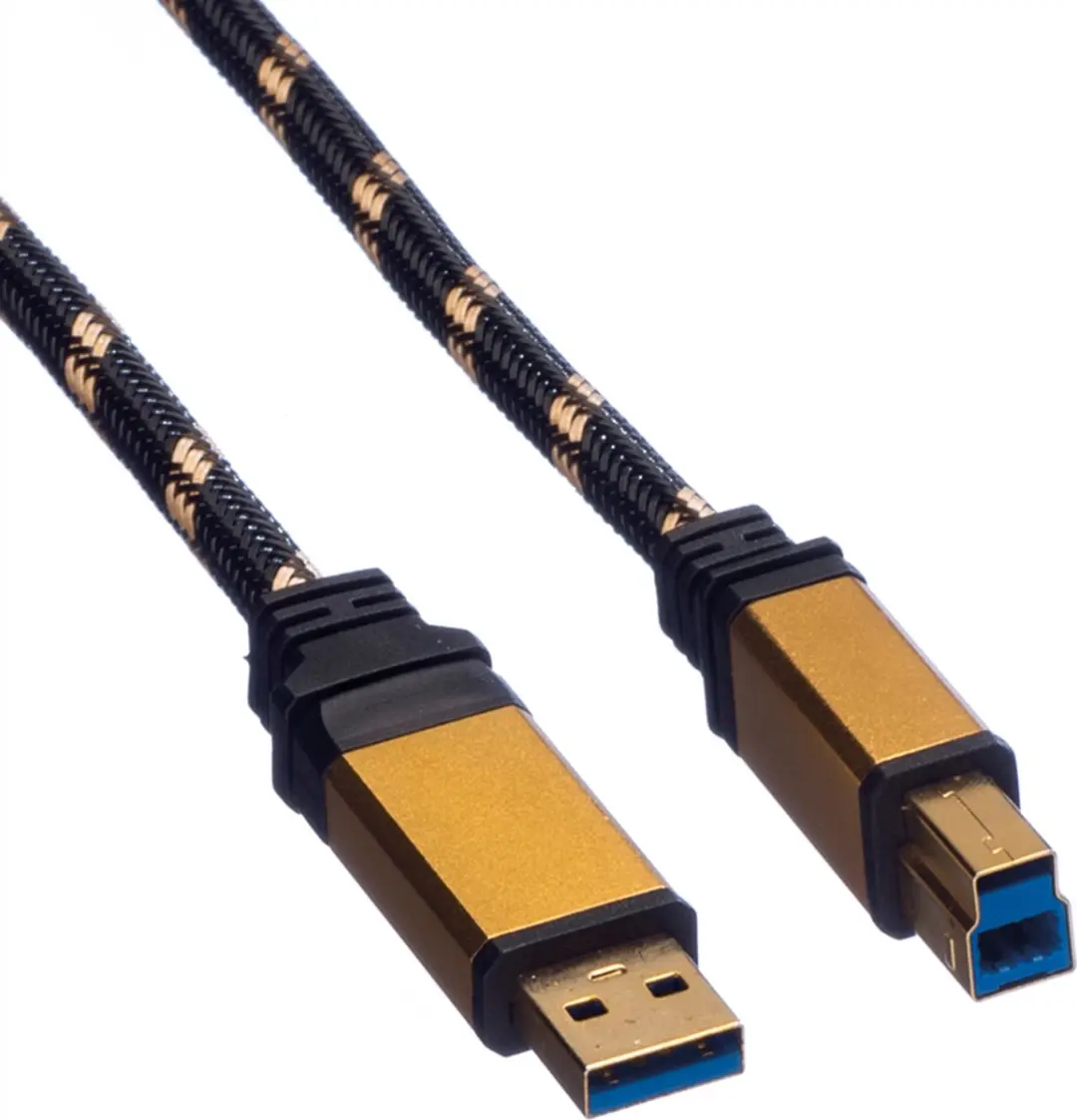 Roline Gold USB 3.2 Gen 1 Kabel A-B 3m - Zwart/Goud
