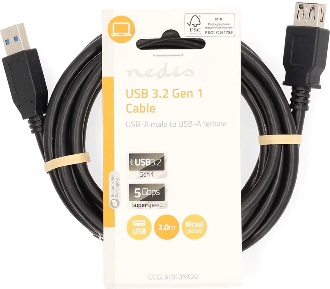 Nedis USB 3.2 Gen 1 A-A Kabel 5Gbps 2m - Zwart